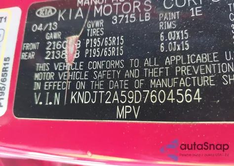 2013 Kia Soul from USA, damaged, VIN KNDJT2A59D7604564
